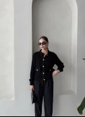 Siyah Belle Gül Düğmeli Hırka - 6