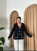 Siyah Çoban Dikiş Torba Cepli Hırka - 4