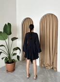 Siyah Flare Kol Mini Elbise - 5