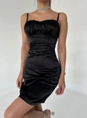 Siyah Askılı Mini Saten Elbise - 2