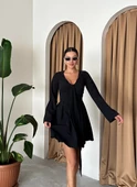 Siyah Flare Kol Mini Elbise - 3