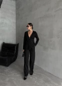 Siyah Camille Deri Şeritli Tek Düğme Hırka - 8