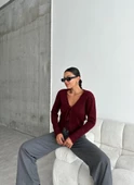 Bordo Three Bağlamalı Hırka - 4