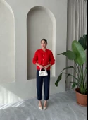 Kırmızı Belle Gül Düğmeli Hırka - 4