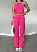 Fuşya Crop Pantolon Müslin Takım - 1
