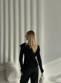 Siyah Yakalı Rustik Örme Hırka - 6