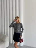 Füme Mini Kurdele Düğmeli Hırka - 4