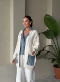 Krem Denim Detaylı Cepli Triko Hırka - 4