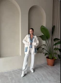 Krem Denim Detaylı Cepli Triko Hırka - 9