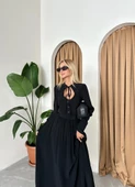 Siyah Önü Britli Ve Kemerli Vintage Elbise - 8
