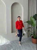 Kırmızı Belle Gül Düğmeli Hırka - 5