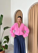 Şeker Pembe Gri Kalpli Triko Hırka - 5