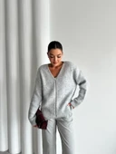 Gri Çoklu Mini Taşlı Fermuarlı Hırka - 4