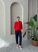 Kırmızı Belle Gül Düğmeli Hırka - 2