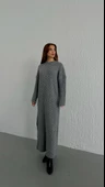 Gri Saç Örgü Kalın Triko Elbise - 5