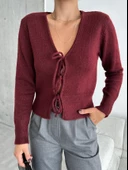 Bordo Three Bağlamalı Hırka - 1