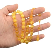 Özel Seri Sistem Püsküllü 9x9 mm Küre Kesim Ateş Kehribar Tesbih thumbnail 2