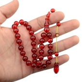 Özel Seri Sistem Püsküllü 9x9 mm Küre Kesim Ateş Kehribar Tesbih thumbnail 2