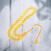 Özel Seri Sistem Püsküllü 9x9 mm Küre Kesim Ateş Kehribar Tesbih thumbnail 1