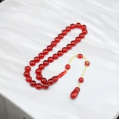 Özel Seri Sistem Püsküllü 9x9 mm Küre Kesim Ateş Kehribar Tesbih thumbnail 1