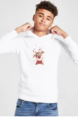 Watercolor Christmas Deer Beyaz Çocuk 3ip Kapşonlu  Sweatshirt - 1