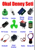 Okul Deney Seti - 8 Güneş Paneli, Duy, Anahtar, Pil, Motor, Krokodil Full Set - 1