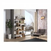 Woodn Love Zambak 5 Raflı Altıgen Desen Kitaplık - Atlantik Çam / Siyah - 9