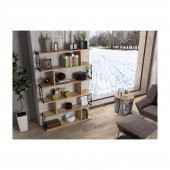 Woodn Love Zambak 5 Raflı Altıgen Desen Kitaplık - Atlantik Çam / Siyah - 10