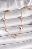 316L Çelik Gold Renk Beyaz Baby Boy Yonca Model Kadın Bileklik - 1