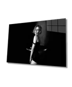 Siyah Beyaz İnsan Fotoğrafları Kadın Dekoratif ve Modern Cam Tablo - 1
