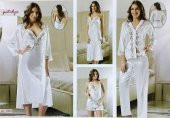 Papatya Fransız Güpür Gecelik Sabahlık Pijama Set 2080 - 1