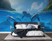 Deniz ve Yunus Balığı Sürüsü Manzaralı Duvar Kağıdı thumbnail 2