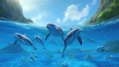 Deniz ve Yunus Balığı Sürüsü Manzaralı Duvar Kağıdı thumbnail 6