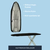 BEYLİNİ Ütü Masası Kılıfı Örtüsü Bezi Keçeli Süngerli Lastikli Yanmaz Ayarlanabilir Siyah 55x135 Cm - 5