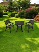 Ferforje görünümlü Plastik Kare Cunda Masa Sandalye Takımı 1 Masa 2 Sandalye Balkon, Bahçe Mobilyası - 9