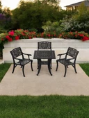 Ferforje görünümlü Plastik Kare Cunda Masa Sandalye Takımı 1 Masa 3 Sandalye Balkon, Bahçe Mobilyası - 21