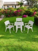 Ferforje görünümlü Plastik Kare Cunda Masa Sandalye Takımı 1 Masa 3 Sandalye Balkon, Bahçe Mobilyası - 2