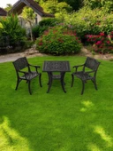 Ferforje görünümlü Plastik Kare Cunda Masa Sandalye Takımı 1 Masa 2 Sandalye Balkon, Bahçe Mobilyası - 7