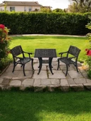 Ferforje görünümlü Plastik Kare Cunda Masa Sandalye Takımı 1 Masa 2 Sandalye Balkon, Bahçe Mobilyası - 10