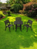 Ferforje görünümlü Plastik Kare Cunda Masa Sandalye Takımı 1 Masa 3 Sandalye Balkon, Bahçe Mobilyası - 7