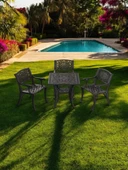 Ferforje görünümlü Plastik Kare Cunda Masa Sandalye Takımı 1 Masa 3 Sandalye Balkon, Bahçe Mobilyası - 8