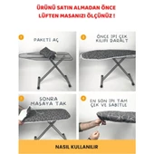 BEYLİNİ Ütü Masası Kılıfı Örtüsü Bezi Keçeli Süngerli Lastikli Yanmaz Ayarlanabilir Geometrik Gri 50x150 Cm - 3