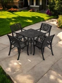 Ferforje görünümlü Plastik Kare Cunda Masa Sandalye Takımı 1 Masa 4 Sandalye Balkon, Bahçe Mobilyası - 1