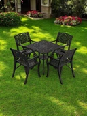 Ferforje görünümlü Plastik Kare Cunda Masa Sandalye Takımı 1 Masa 4 Sandalye Balkon, Bahçe Mobilyası - 8