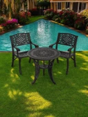 Ferforje görünümlü Plastik Yuvarlak Ø75 Cunda Masa Sandalye Takımı 1 Masa 2 Sandalye Balkon, Bahçe Mobilyası - 9