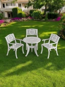 Ferforje görünümlü Plastik Yuvarlak Ø75 Cunda Masa Sandalye Takımı 1 Masa 3 Sandalye Balkon, Bahçe Mobilyası - 2