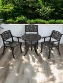 Ferforje görünümlü Plastik Yuvarlak Ø75 Cunda Masa Sandalye Takımı 1 Masa 3 Sandalye Balkon, Bahçe Mobilyası - 9