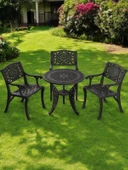 Ferforje görünümlü Plastik Yuvarlak Ø75 Cunda Masa Sandalye Takımı 1 Masa 3 Sandalye Balkon, Bahçe Mobilyası - 8