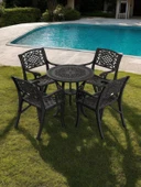 Ferforje görünümlü Plastik Yuvarlak Ø75 Cunda Masa Sandalye Takımı 1 Masa 4 Sandalye Balkon, Bahçe Mobilyası - 7