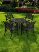 Ferforje görünümlü Plastik Yuvarlak Ø75 Cunda Masa Sandalye Takımı 1 Masa 4 Sandalye Balkon, Bahçe Mobilyası - 1